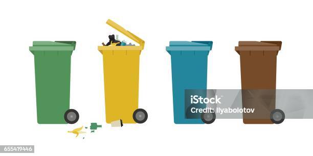 Garbage Cans Stock Illustration - Download Image Now - Garbage Bin, Organization, Recycling Bin