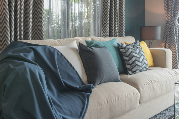 istock colorful pillows on modern sofa in blue modern living room 655425088