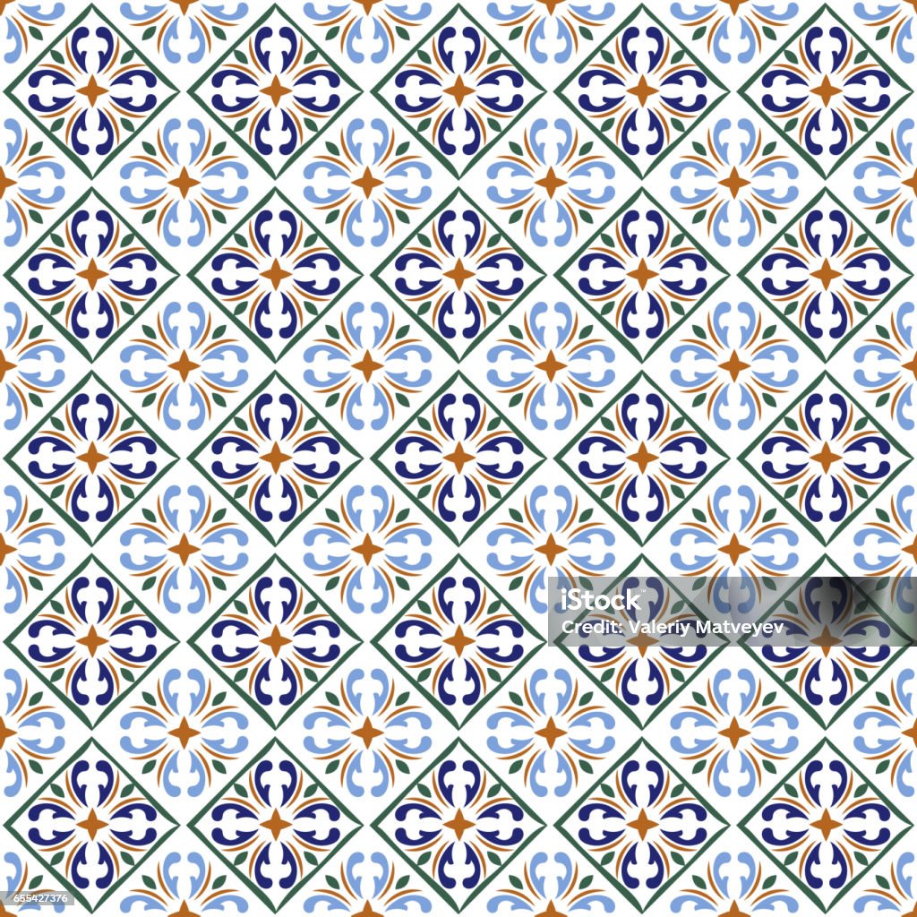 Moroccan blue tiles print or spanish ceramic surface vector pattern texture Moroccan blue tiles print or spanish ceramic surface vector pattern texture. Mosaic arabesque or portuguese design illustration Pattern stock vector