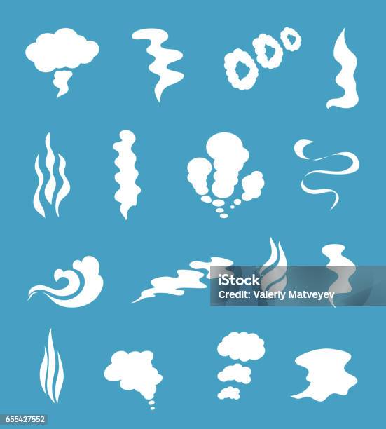 Smoke And Steam Silhouette Icons Smoking Clouds From Chimney Or Fire Cigarettes Pipes Vector Signs Stock Illustration - Download Image Now