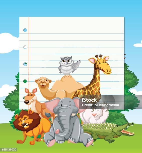 Paper Template With Wild Animals In The Field Stock Illustration - Download  Image Now - Agricultural Field, Animal, Animal Family - iStock