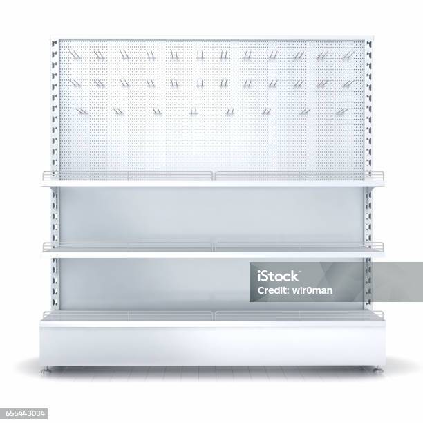 Empy Shelves And Pegboard Stock Photo - Download Image Now - Shelf, Pegboard, Hook - Equipment