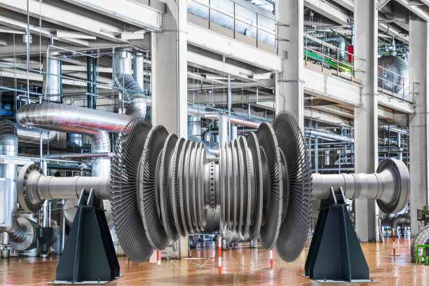 steam turbine of thermal power plant - turbina imagens e fotografias de stock