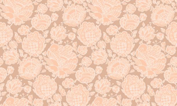 istock Pale color floral decorative seamless pattern inspired by Ukraine traditional embroidery. Two-color abstract flowers surface design for fabric, wrapping paper, print, background, wallpaper. 655449066