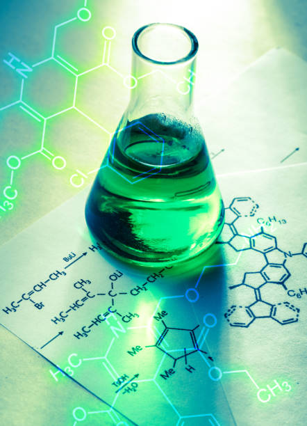 istock Chemical tube with reaction formula 655449418