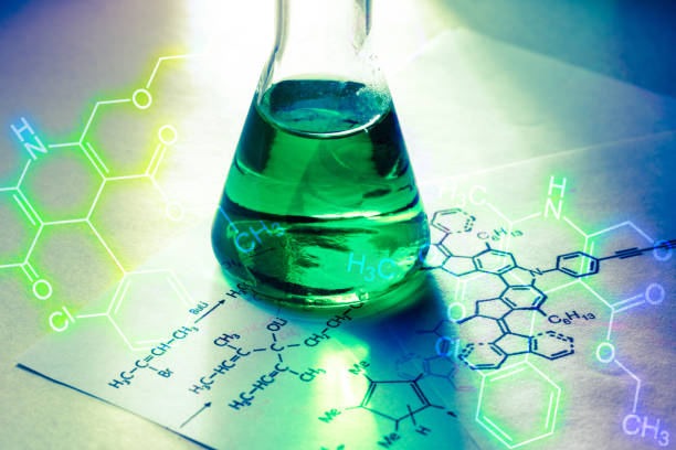istock Chemical tube with reaction formula 655452636