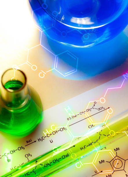 istock Chemical tube with reaction formula 655452968