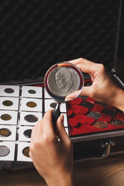 istock Dollar coin in the woman’s hand through the magnifying glass 655475402