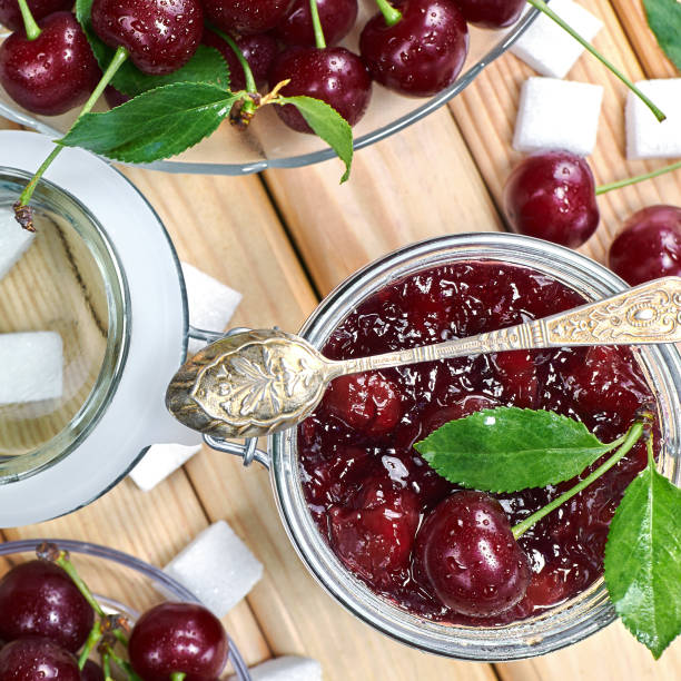 istock Cherry jam in a jar. Homemade fruit jam 655489928