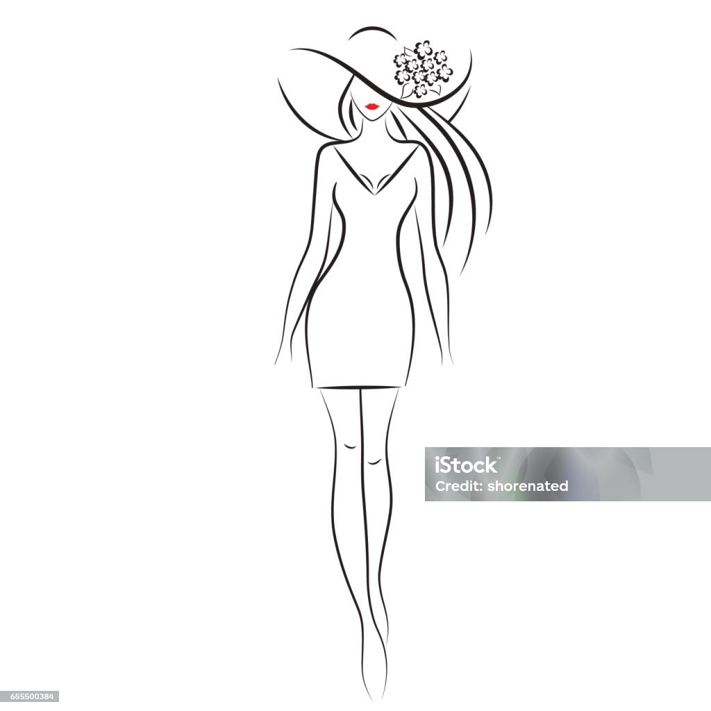 Belle femme en illustration vectorielle grand chapeau - clipart vectoriel de Femmes libre de droits