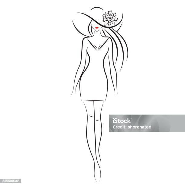 Belle Femme En Illustration Vectorielle Grand Chapeau Vecteurs libres de droits et plus d'images vectorielles de Femmes