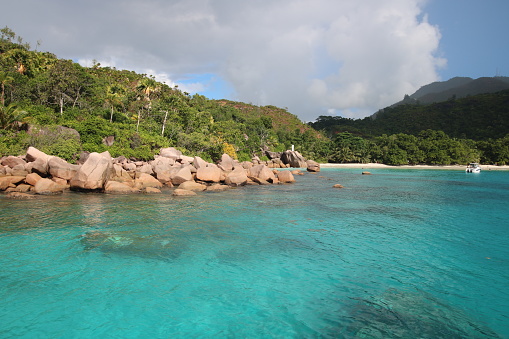 Anse Lazio is situated in the northwest of Praslin Island and is one of the most beautiful beaches in the world. The Indian Ocean has clear water and the beach has a beautiful scenery. Anse Lazio is a white sand beach and is bordered by large red granite rocks. The tropical vegetatation with evergreen Coconut Palm Trees and Takamaka Trees (Calophyllum ilophyllum) are nice places for resting in the shadow.