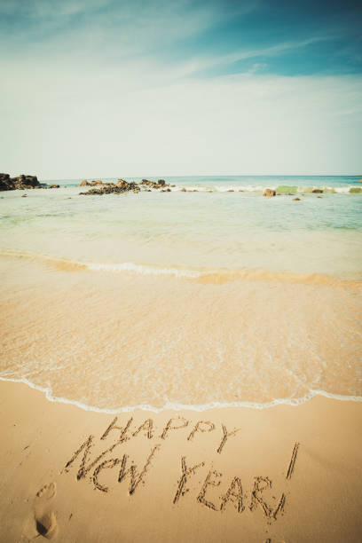 istock New Year text on the sea beach. 655503662