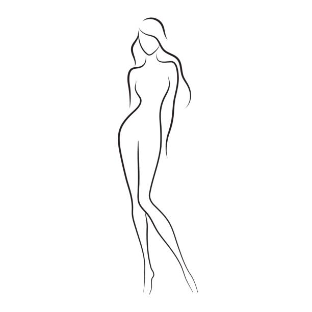 Beautiful slim nude young woman vector illustration Beautiful slim nude young woman vector illustration. Fashion model with long hair isolated on white background. fashion silhouettes stock illustrations