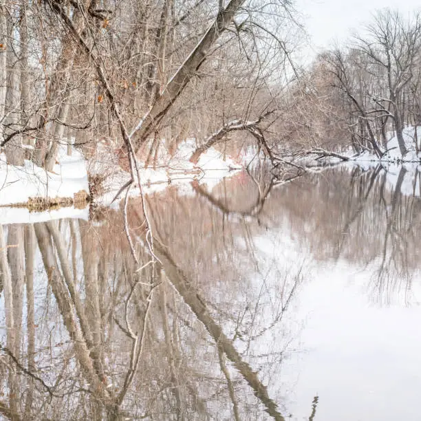 Beautiful reflections on a river in the middle of winter.