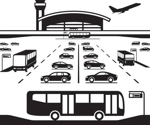 Vector illustration of Airport parking transfer buses