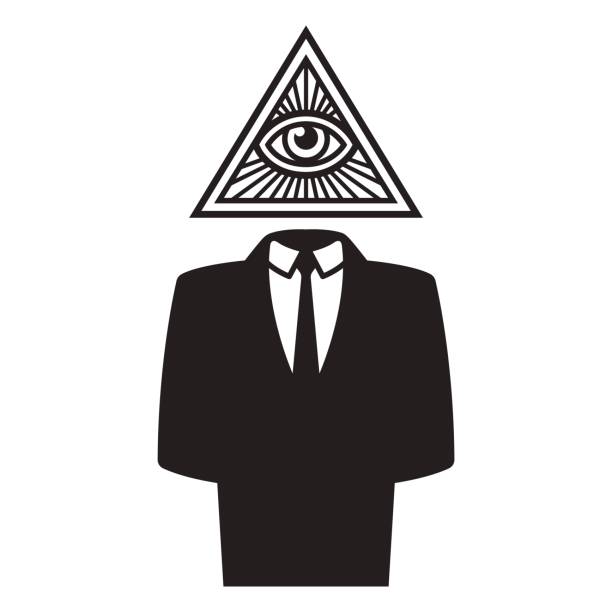 Illuminati conspiracy illustration Illuminati conspiracy theory illustration. Man in black business suit with All Seeing Eye in triangle symbol. illuminati stock illustrations