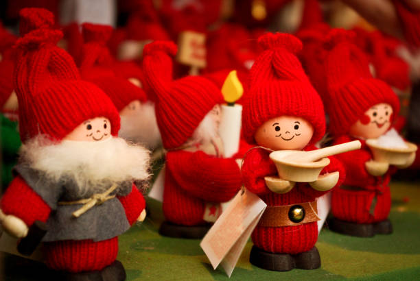 Little christmas characters at a Chritmas market in Stockholm