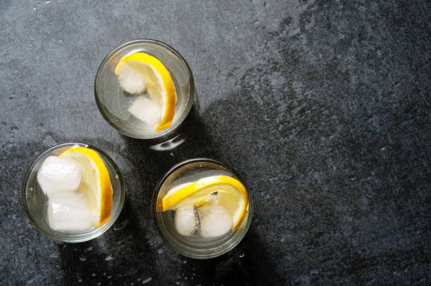 istock Glass of vodka with lemon and ice 655548374