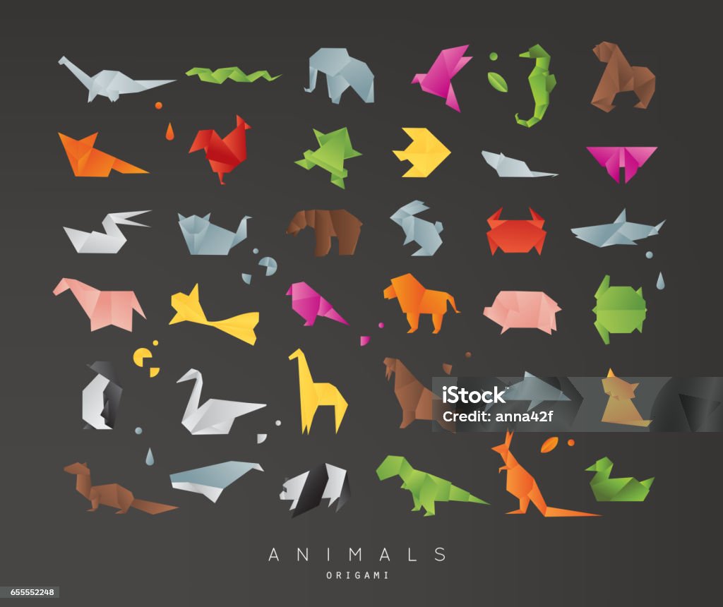 Origami de animais conjunto preto - Vetor de Origami royalty-free