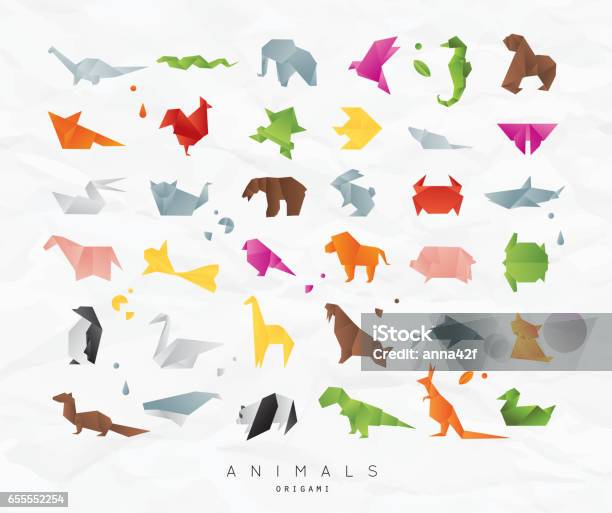 Ilustración de Origami Animales Establece Color y más Vectores Libres de Derechos de Origami - Origami, Animal, Modelado Low Poly
