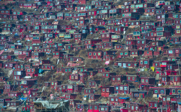 istock Top view monastery at Larung gar (Buddhist Academy) , Sichuan, China 655557962
