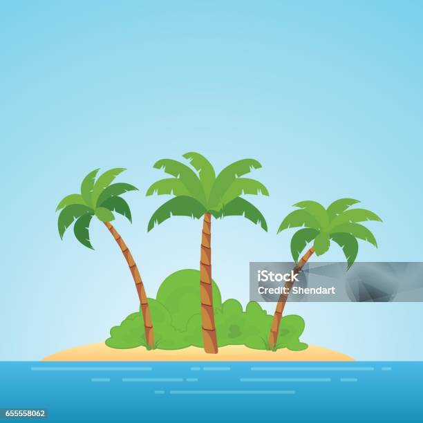 Paradise In Hawaii Tropical Island In The Sea With Palms And Bush Place To Spend A Vacation Away From Civilization Stock Illustration - Download Image Now