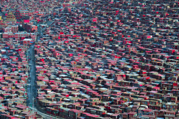 istock Top view monastery at Larung gar (Buddhist Academy) , Sichuan, China 655560380