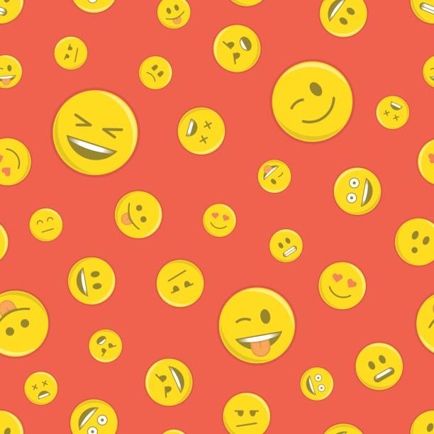 смайлик бесшовный узор на красном. - child smiley face smiling happiness stock illustrations