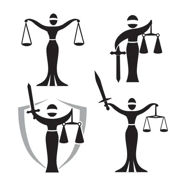 Vector illustration of lady justice black set