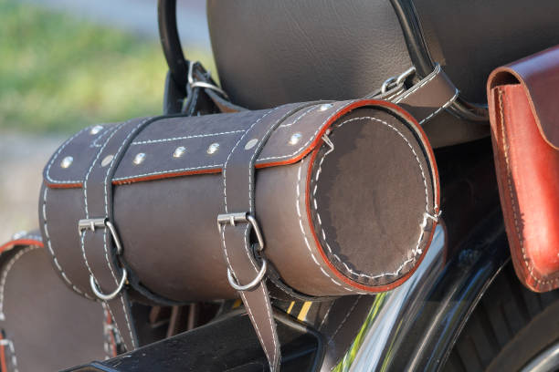 istock Leather equipment on a motorcycle closeup. Life style 655564018