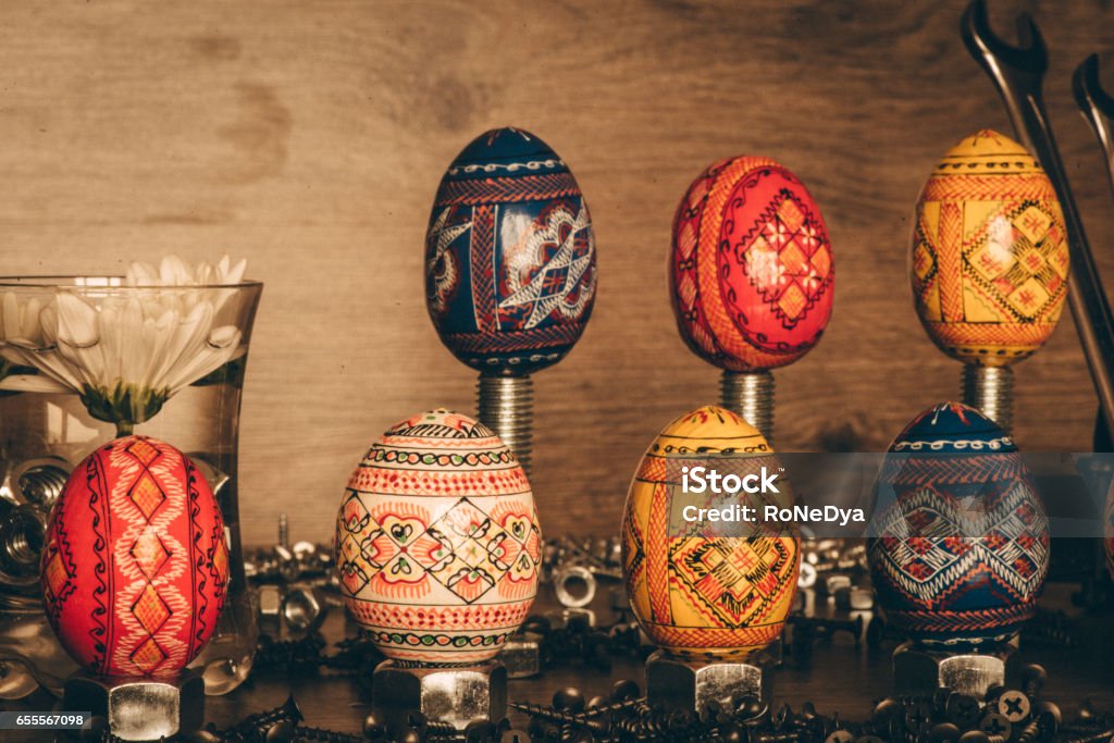 Easter background concept Easter conception with easter eggs at wood background Backgrounds Stock Photo