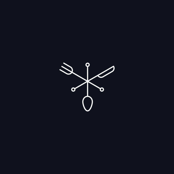 liniensymbol, gabel, löffel und messer, vektor-design-element - fork silverware table knife spoon stock-grafiken, -clipart, -cartoons und -symbole