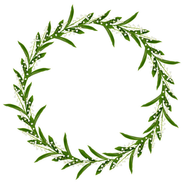 Round frame with lily of the valley flowers isolated on white
