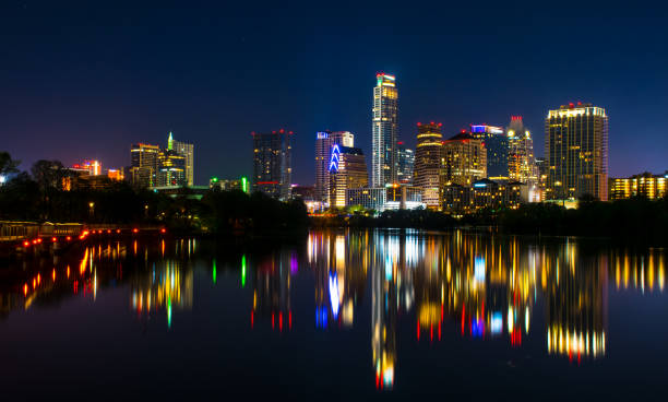 istock Night Scene Austin Texas Downtown Reflection off Colorado River 655590570