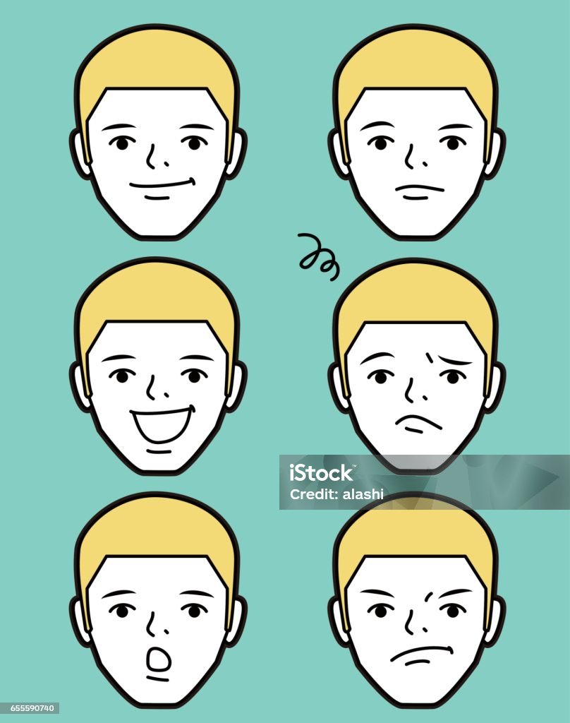 Male emoticon young adult man face with crew cut Male Characters Vector art illustration. 20-29 Years stock vector