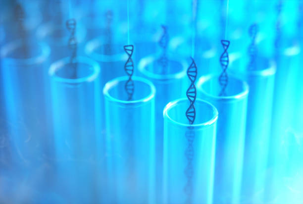 3D illustration. Several dna being withdrawn from the test tubes. Concept image of genetic cloning.