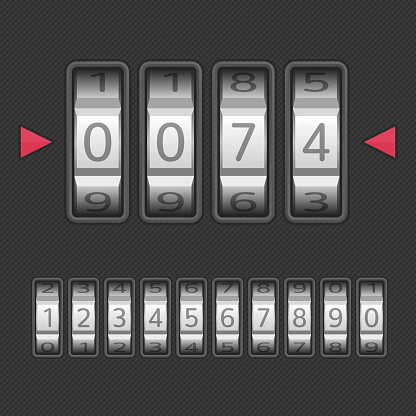 Combination, number code Lock. Vector illustration of a combination lock set with all ten numbers. Protection, security concept. Keypad entry. Realistic style.