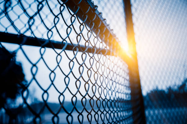 full frame shot of mesh wire fence stock photo
