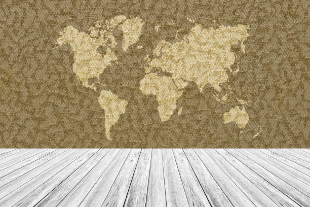 istock Texture background with wood terrace and world map 655604306