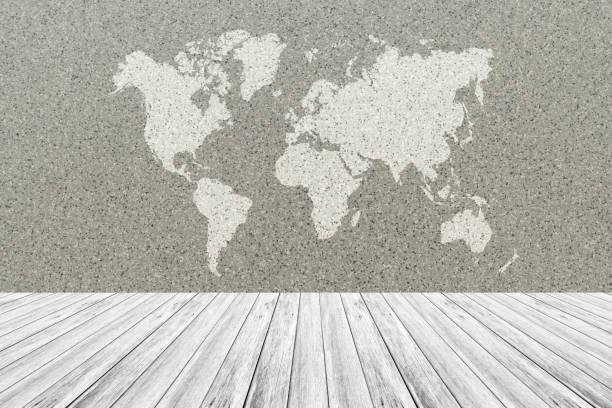 istock Texture background with wood terrace and world map 655607006