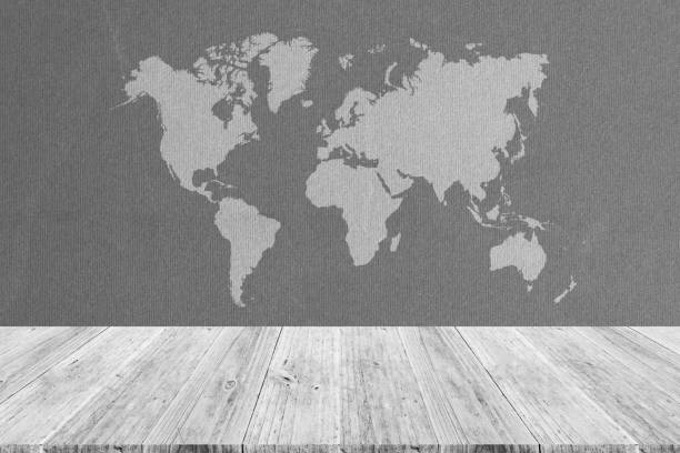 istock Texture background with wood terrace and world map 655607706