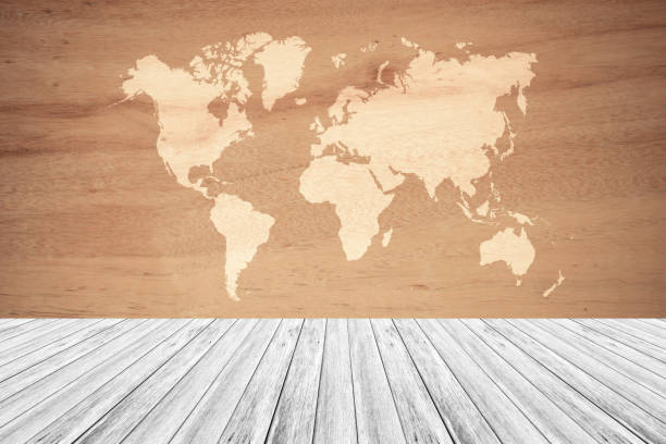 istock Texture background with wood terrace and world map 655607750