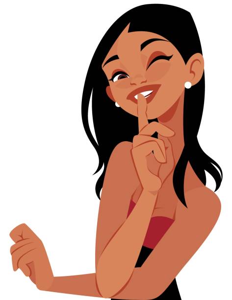 Secret Girl A shushing flirty girl filipino ethnicity stock illustrations