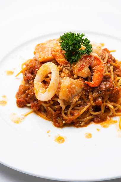 istock Delicious seafood spaghetti on plate 655613506