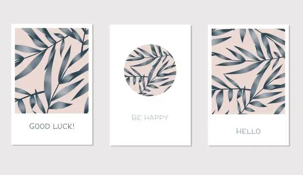 Vector illustration of Set of creative universal floral cards in tropical style