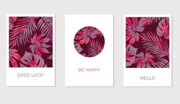 Vector illustration of Set of creative universal floral cards in tropical style