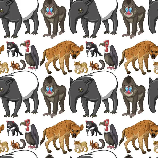 Vector illustration of Seamless background design with wild animals