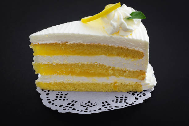 Lemon cake on black background