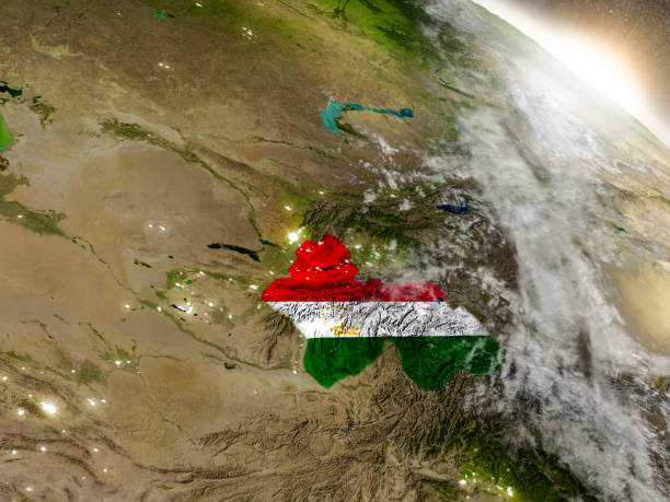 istock Tajikistan with flag in rising sun 655629988